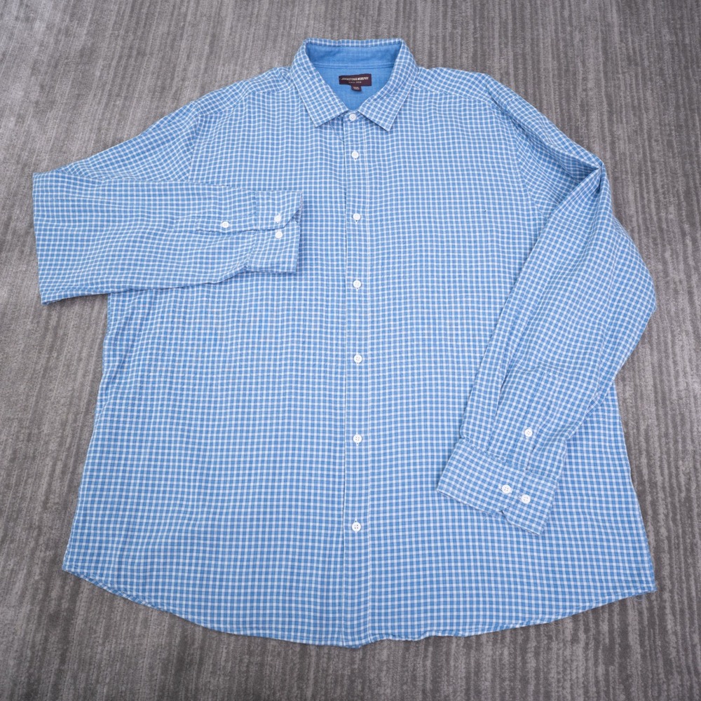Johnston & Murphy Button Down Mens XXXL Blue Gingham Excellent Long Sleeve Shirt